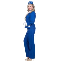 SALE Damen-Kostüm Luxus-Stewardess, 4-tlg. mit Oberteil, Hose, Mütze und Schal, blau Gr. 36