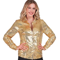 SALE Damen-Kostüm Pailletten-Bluse gold, Gr. S-M