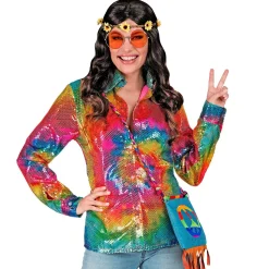 SALE Damen-Kostüm Pailletten-Bluse Batik-Style, Gr. S-M