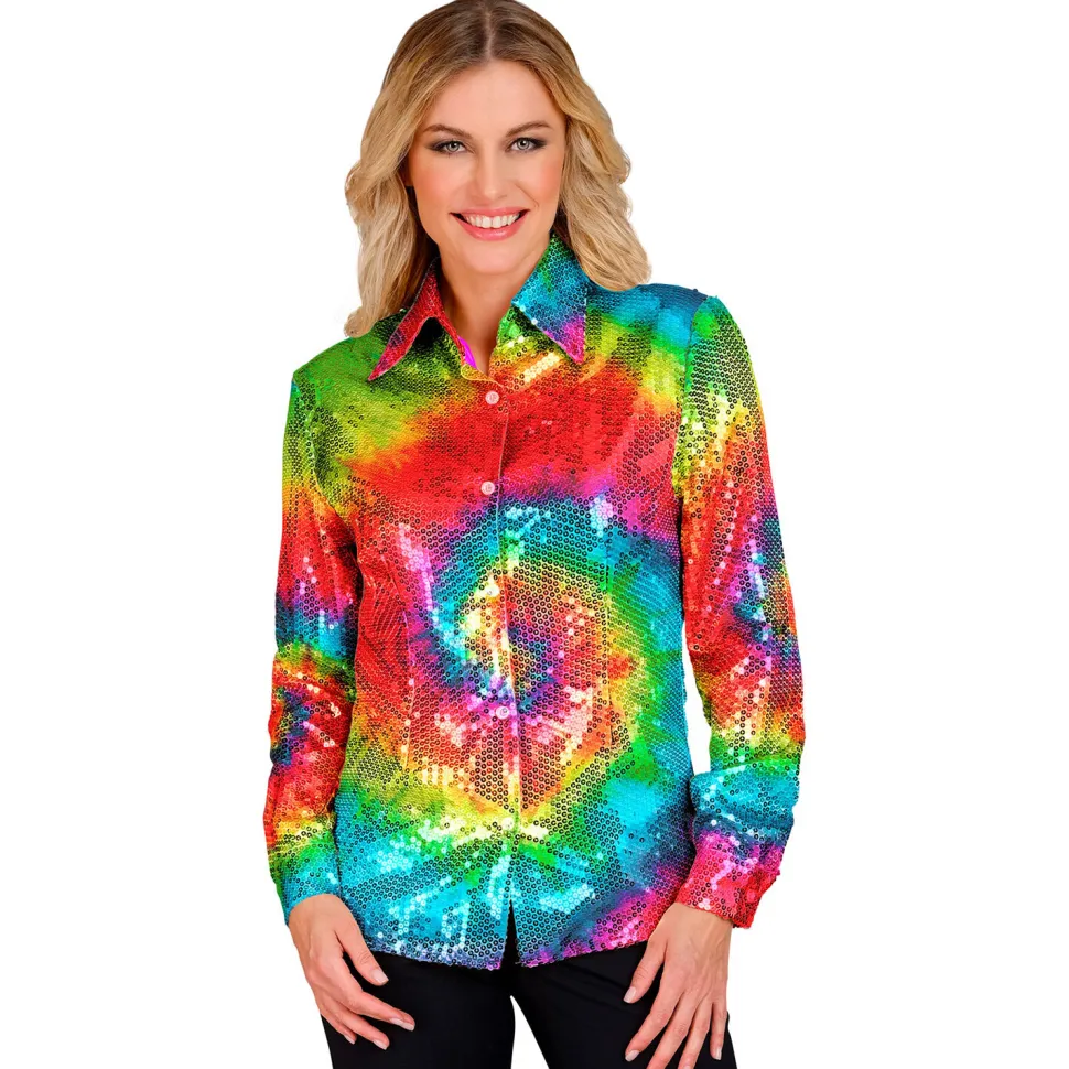 SALE Damen-Kostüm Pailletten-Bluse Batik-Style, Gr. S-M