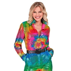SALE Damen-Kostüm Pailletten-Bluse Batik-Style, Gr. S-M
