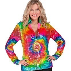 SALE Damen-Kostüm Pailletten-Bluse Batik-Style, Gr. S-M