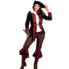 SALE Damen-Kostüm Piratin, 3-tlg. mit Hose, Jacke und Gürtel, burgund-schwarz, Gr. 36