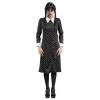 SALE Damen-Kostüm Wednesday Addams, schwarzes Kleid mit weißen Motiven, Gr. XS