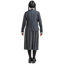 SALE Damen-Kostüm Wednesday Addams Schul-Uniform, schwarz-grau gestreift, 3-tlg., Gr. XS