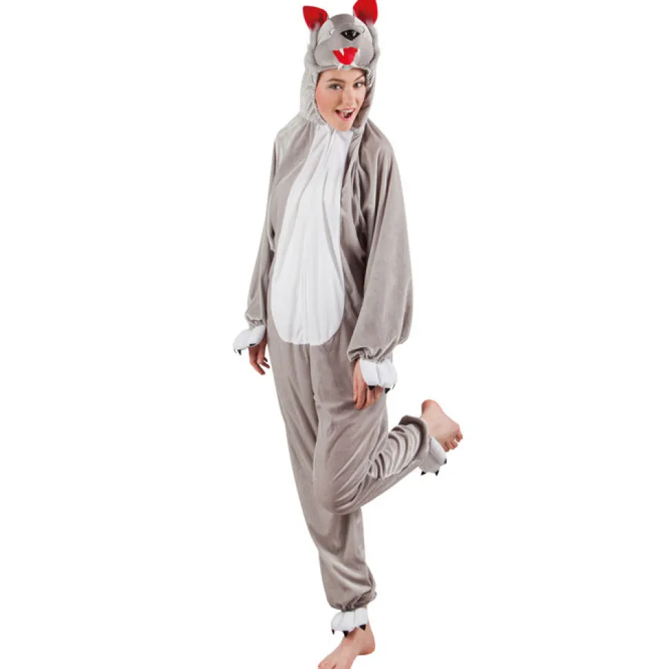 SALE Damen- und Herren-Kostüm Overall Wolf, Gr. M-L bis 180cm Körpergröße - Plüschkostüm, Tierkostüm