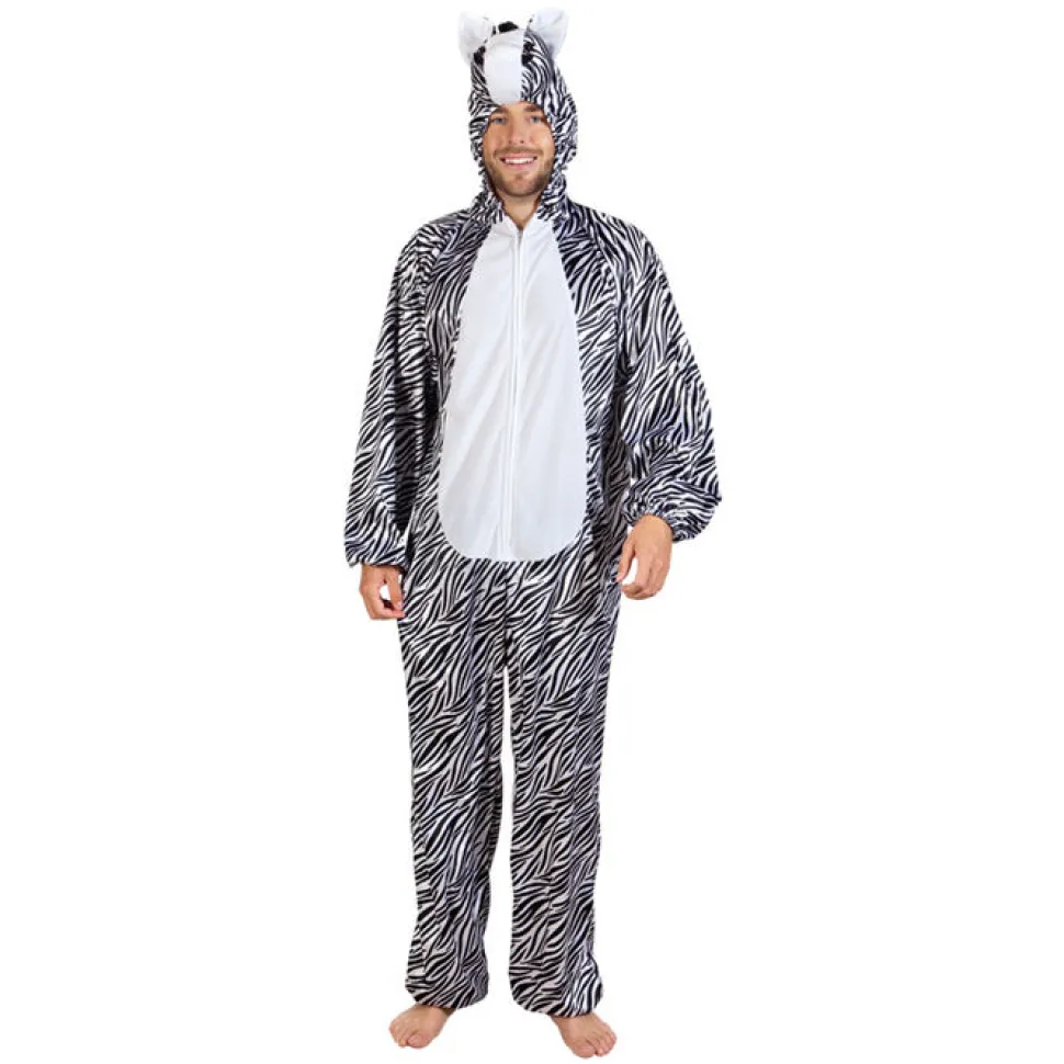 SALE Damen- und Herren-Kostüm Overall Zebra, Gr. S bis 165cm Körpergröße - Plüschkostüm, Tierkostüm