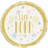 SALE Folienballon a star is born für Baby Party, weiß / gold, metallisch, beidseitig bedruckt, Größe: ca. 45 cm