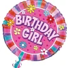 SALE Folienballon Birthday Girl, für Kindergeburtstag Mädchen, Pink mit Blumen, beidseitig bedruckt, Größe: ca. 45 cm