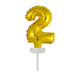 SALE Folienballon Cake Topper Zahl 2 Gold, ca. 13 cm