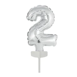 SALE Folienballon Cake Topper Zahl 2 Silber, ca. 13 cm