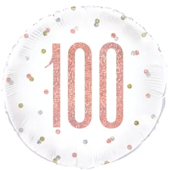 SALE Folienballon 100. Geburtstag, weiß-rosa, glitzernd, Größe: ca. 45 cm