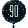 SALE Folienballon 90. Geburtstag, schwarz-silber, glitzernd, Größe: ca. 45 cm