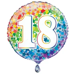 SALE Folienballon 18. Geburtstag, mit bunten Sternen / Regenbogen, beidseitig bedruckt, Größe: ca. 45 cm
