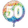 SALE Folienballon 50. Geburtstag, mit bunten Sternen / Regenbogen, beidseitig bedruckt, Größe: ca. 45 cm