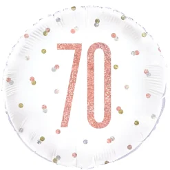 SALE Folienballon 70. Geburtstag, weiß-rosa, glitzernd, Größe: ca. 45 cm