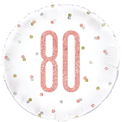 SALE Folienballon 80. Geburtstag, weiß-rosa, glitzernd, Größe: ca. 45 cm