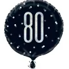 SALE Folienballon 80. Geburtstag, schwarz-silber, glitzernd, Größe: ca. 45 cm