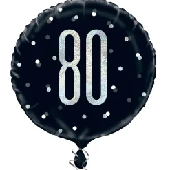 SALE Folienballon 80. Geburtstag, schwarz-silber, glitzernd, Größe: ca. 45 cm