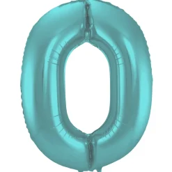 SALE Folienballon Große Zahl 0 Pastell Aqua Metallic Matt, 86 cm, Zahlenballon