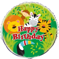 SALE Folienballon Happy Birthday, Motto Dschungel Tiere für Kindergeburtstag, beidseitig bedruckt, Größe: ca. 45 cm
