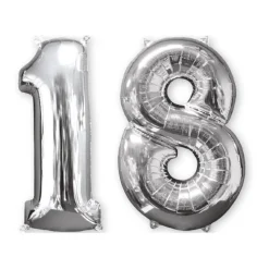 SALE Folienballon Medium Zahl 18 Silber, 45x66 cm