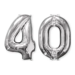 SALE Folienballon Medium Zahl 40 Silber, 45x66 cm