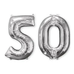 SALE Folienballon Medium Zahl 50 Silber, 45x66 cm