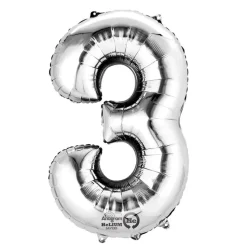 SALE Folienballon Mini Zahl 3, silber, 36 cm
