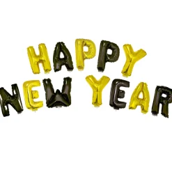 SALE Folienballon-Set Happy New Year, schwarz-gold, ca. 40cm hoch