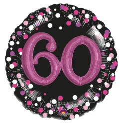 SALE Folienballon Sparkling Pink 60th, ca. 81 cm