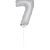 SALE Folienballon Zahl 7 am Stab, ca. 36cm, silber