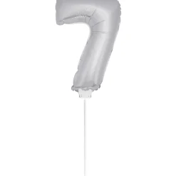 SALE Folienballon Zahl 7 am Stab, ca. 36cm, silber