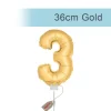 SALE Folienballon Zahl 3 am Stab, ca. 36cm, gold