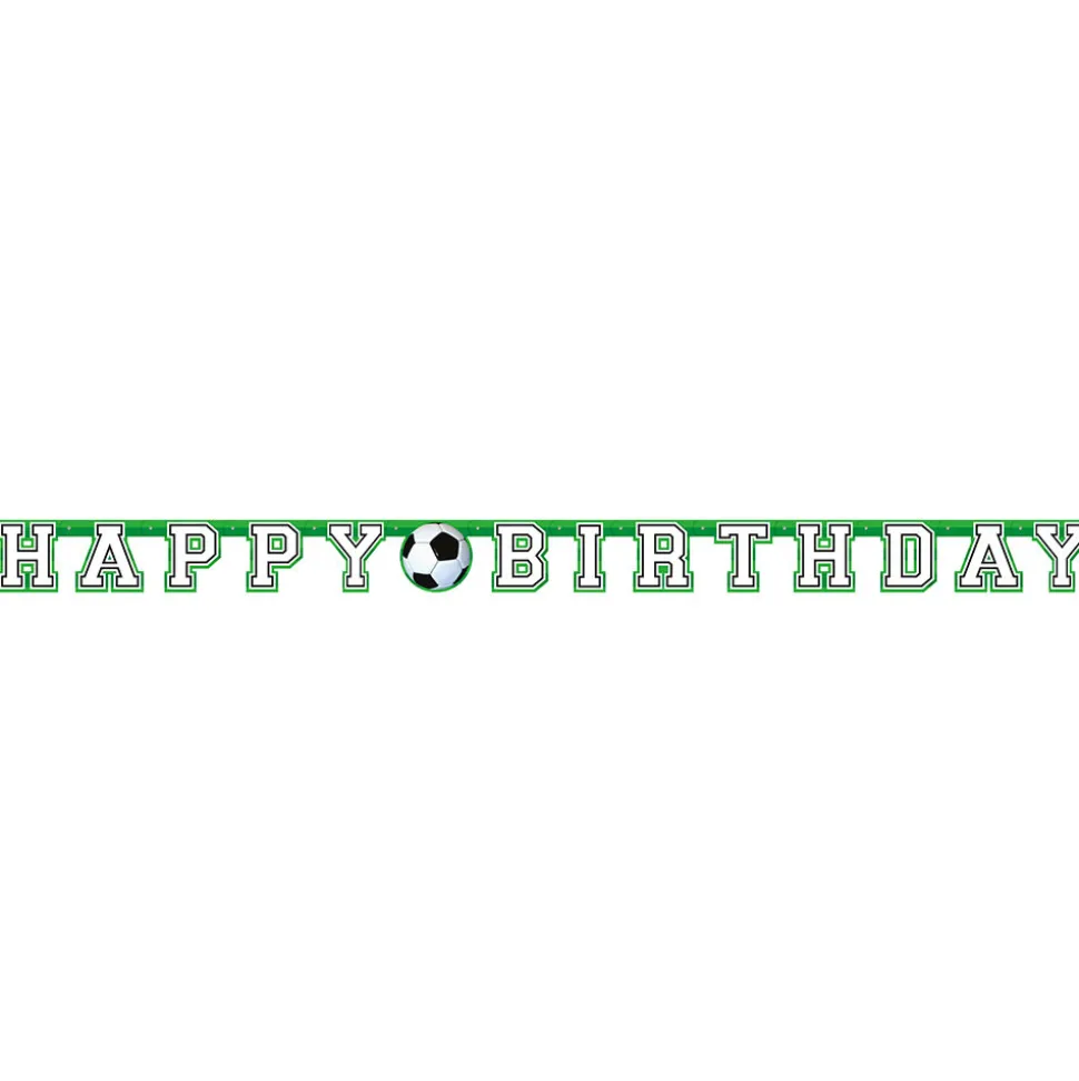 SALE Große Girlande Happy Birthday, Fußball Kindergeburtstag Dekoration, mit Klebe-Stickern, Länge: ca. 2,13 m