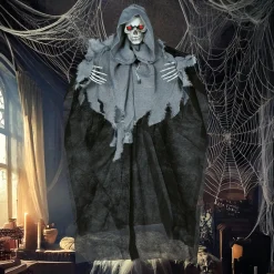 SALE Halloween-Deko-Figur Fetzenskelett mit Licht-, Sound- und Bewegungseffekt, 90cm