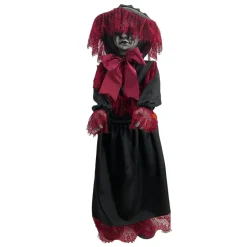 SALE Halloween-Deko-Figur Puppe rot-schwarz mit Licht, Sound und Bewegung, ca. 90cm