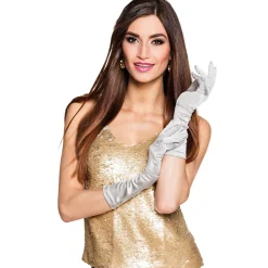SALE Handschuhe Monte Carlo Satin, 40 cm, silber