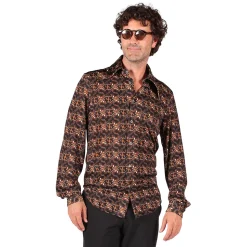 SALE Herren-Kostüm Hippie-Hemd Retro Groovy, schwarz, Gr. S