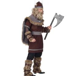 SALE Herren-Kostüm Wikinger Häutpling, mit Oberteil, Hose, Stulpen, Gürtel & Helm, Gr. S