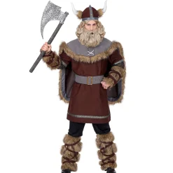 SALE Herren-Kostüm Wikinger Häutpling, mit Oberteil, Hose, Stulpen, Gürtel & Helm, Gr. S