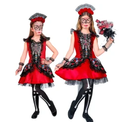 SALE Kinder-Kostüm Tag der Toten, mit Kleid, Handschuhen, Kopfschmuck, Gr. 116