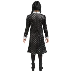 SALE Kinder-Kostüm Wednesday Addams, schwarzes Kleid mit weißen Motiven, Gr. 140