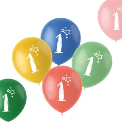 SALE Latex-Luftballons Retro-Vibes bunt, 33cm Durchmesser, 6 Stück, Aufdruck: 1