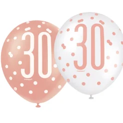 SALE Luftballon Latex 30. Geburtstag, weiß & rosa, Größe: ca. 30 cm, 6 Stück