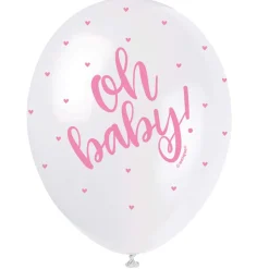 SALE Luftballon Latex Hello Baby, weiß & rosa / pink, mit Herzchen, Größe: ca. 30 cm, 5 Stück