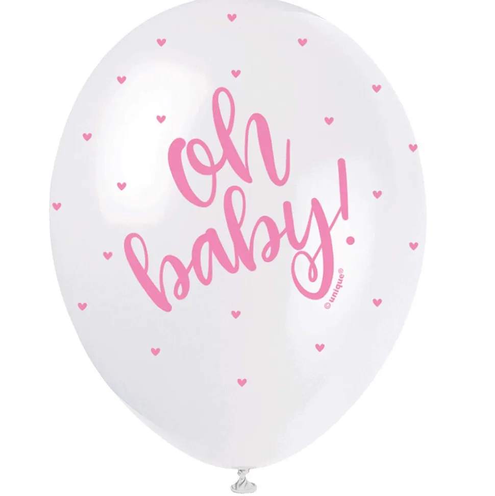 SALE Luftballon Latex Hello Baby, weiß & rosa / pink, mit Herzchen, Größe: ca. 30 cm, 5 Stück