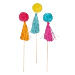 SALE Party-Picker Cocktail-Stäbchen Lima mit Pompom, ca. 18cm, 6 Stück