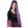 SALE Perücke Damen Hexe Mittelscheitel superlang de Luxe mit lila Strähne Iona, schwarz