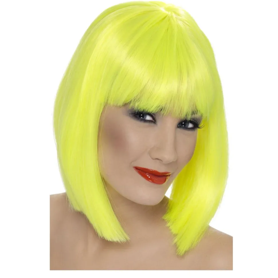 SALE Perücke Damen Longbob, Pagenkopf mit Pony, Glam, neongelb